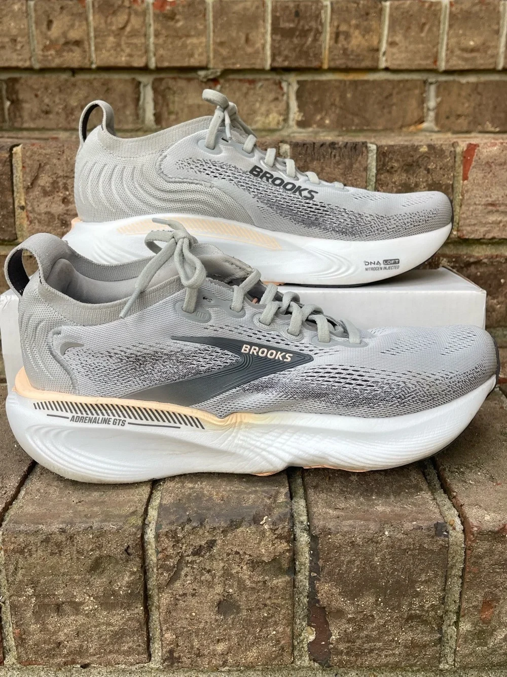 Brooks Women's Adrenaline GTS Athletic Shoes - Light Gray with Peach Accents